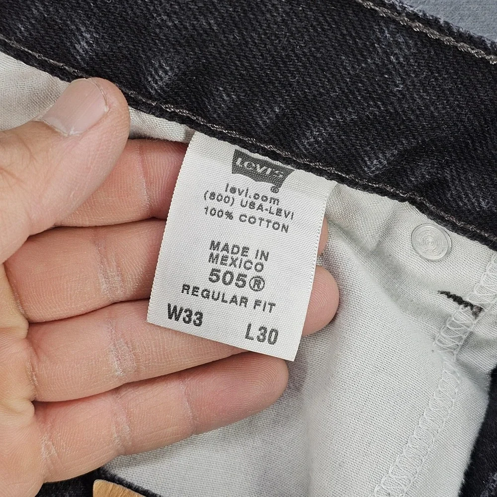 Levis 505 Jeans Mens 33x23 Black Denim‎ Regular Fit Straight Leg